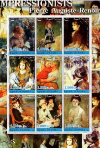 Somalia 2002 PIERRE AUGUSTE RENOIR IMPRESSIONISTS Paintings Sheetlet (9) MNH