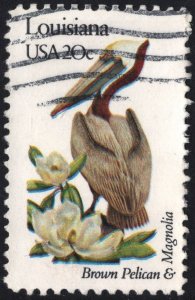 SC#1970 20¢ State Birds & Flowers: Louisiana; Perf 10½ x 11¼ (1982) Used