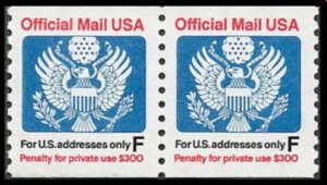 #O144  (29) CENT  NDM F  OFFICIAL MAIL       MINT  VF NH  O.G  COIL PAIR