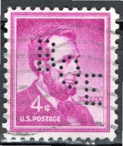 U.S.A.; 1954: Sc. # 1036;  Used Single Stamp W/Perfins