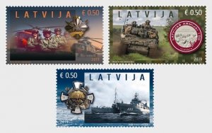 Latvia 2019 100 ann of the armed forces Helicopter Tank Ship set of 3 stamps MNH
