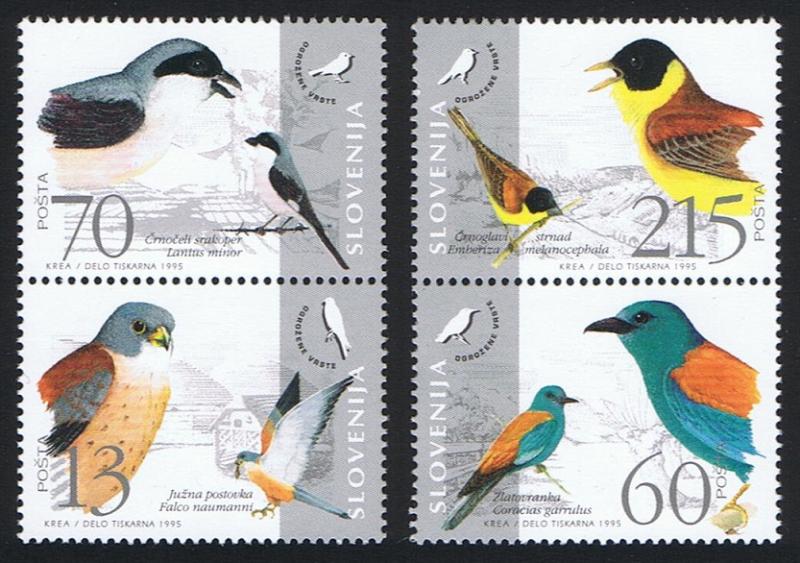 Slovenia Birds 4v in vertical pairs SG#264-267 SC#235 a-d