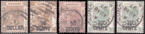Hong Kong #51-55, Incomplete Set(5), 1885-1891, Used
