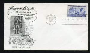 US 1010 175th Anniv Lafayette arrival UA Fleetwood cachet FDC 