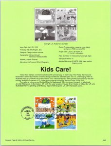 USPS SOUVENIR PAGE KIDS CARE! SETENANT BLOCK OF (4) 1995