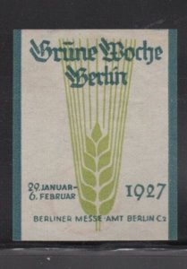 German Advertising Stamp- 1927 Green Week Exposition, Berlin - Agriculture 
