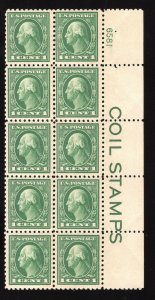 MOMEN: US STAMPS #424 COIL PLATE BLOCK OF 10 MINT OG NH VF LOT #80205