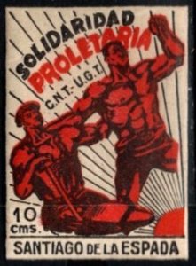 1937 Spain Civil War Charity Stamp 10 Cent Proletarian Solidarity C.N.T.-U.G.T.