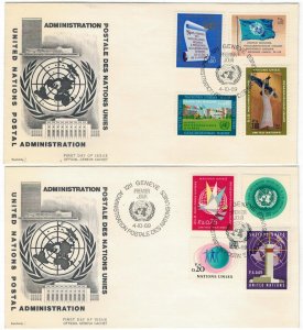 United Nations Geneva 1969 FDC Stamps Scott 1-5 Definitives Peace Flag Birds