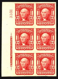 U.S. #320 MINT PL# BLOCK OG LH 