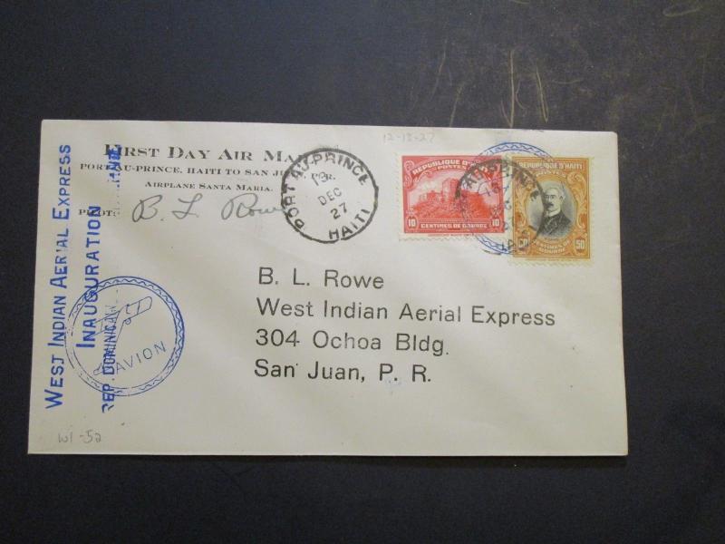 Haiti 1927 West Indian Air Exp Cover 12-13-27 / BL Rowe Signed - Z3654