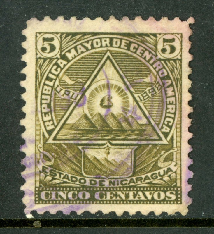 Nicaragua 1898 Seebeck Coat of Arms 5¢ Unwmk VFU B779