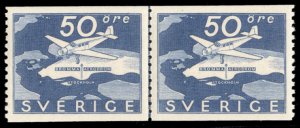 Sweden #263 Cat$20, 1936 Bromma Airport, horizontal pair, never hinged