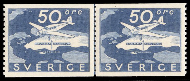 Sweden #263 Cat$20, 1936 Bromma Airport, horizontal pair, never hinged