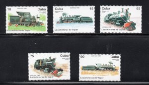 CUBA Sc# 3765-3769  STEAM LOCOMOTIVES TRAINS Cpl set of 5  1996 MNH mint