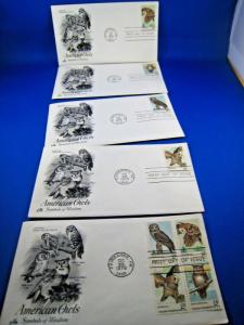 U.S. FIRST DAY COVER SETS - SET of 5 - 1978 AMERICAN OWLS   (FDC-23x)