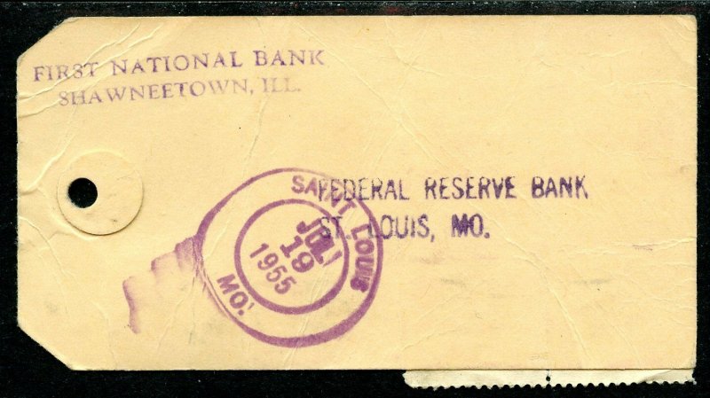 U.S. Scott 832 (6), 812, 811 Prexies On 1955 Illinois Bank Tag 