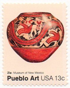 1977 Zia Pueblo Art Single 13c Postage Stamp - Sc# 1706 - MNH,OG