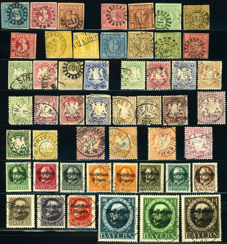 Early BAVARIA GERMAN State BAYERN Postage Stamp Collection Used