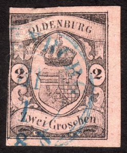 1859, Germany Oldenburg 2Gr, Used, Sc 7, Restored upper left