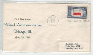 1943 WW2 Patriotic FDC OVERRUN COUNTRIES 909-42 POLAND NIX CACHET CHICAGO IL