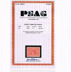 VERY AFFORDABLE GENUINE SCOTT #370 VF-XF MINT OG NH PSAG CERT ALASKA-YUKON