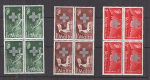 MALTA, 1957 George Cross set of 3, blocks of 4, mnh.
