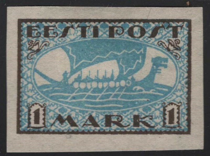 Estonia 1919 1M Blue & Black Brown Viking Ship Sc# 34 mint