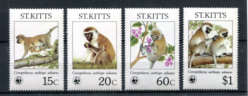 St Kitts 1986. Monkeys. Complete set of 4. Mint (NH). SG211-214.