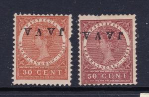 Netherlands Indies a MH 30 & 50c with inverted JAVA overprint