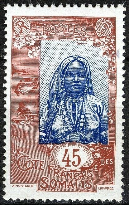 French Somali Coast 1915, 45c Somali Woman VF MNH, Maury 93