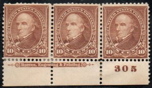 MALACK 282c VF OG Hr's, Plate Strip of 3, bold color! b8709