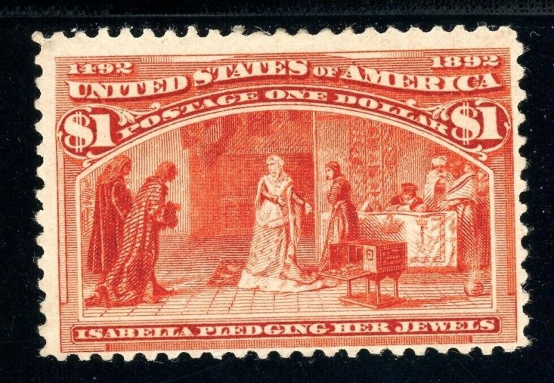 USAstamps Unused FVF US 1893 $1 Columbian Isabella Pledging Scott 241 OG MLH