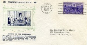 United States First Day Covers #835, 1938 3c Constitution Ratification, W.M. ...