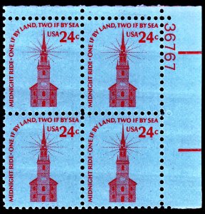 US Scott # 1603 MNH Plate Block Old North Church, Boston
