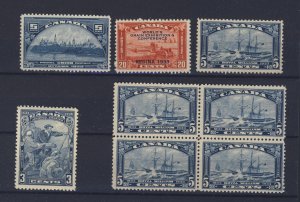 8x Canada Stamps #202-5c 203-20c 5x204-5c 205-3c Cartier Guide Value = $110.00