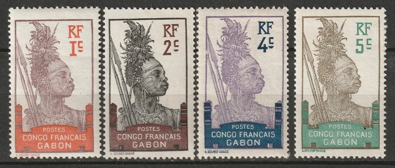 Gabon 1910 Sc 33-7 set low values MH* disturbed/partial gum