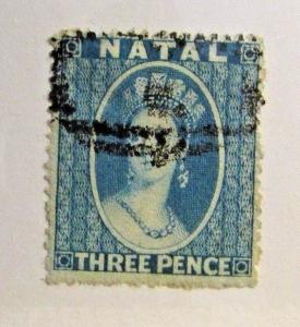 NATAL Sc# 12 Θ used postage stamp, Victorian, Three Pence , fine +