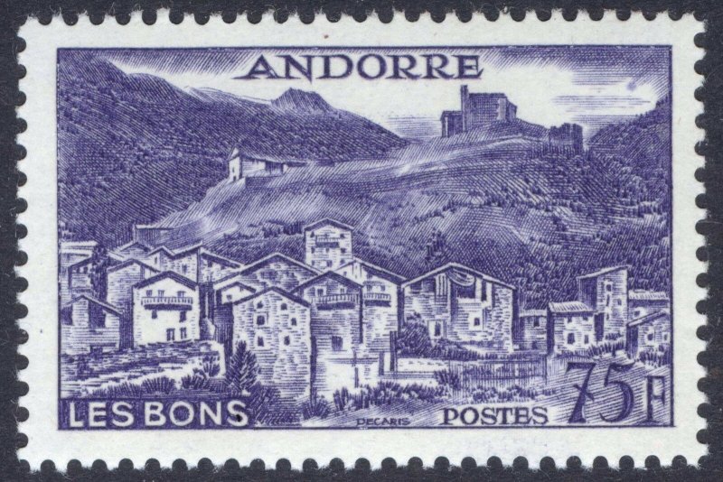 Andorra (French) 1955 75fr Violet Blue Les Bons Scott 142 UMM/MNH Cat $65