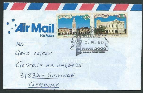 AUSTRALIA 1993 cover to Germany - nice franking - Sydney pictorial pmk.....12828