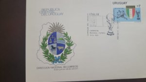 P) 1982 URUGUAY, ITALY WORLD FOOTBALL CHAMPIONS, COAT OF ARMS, NATIONAL POST