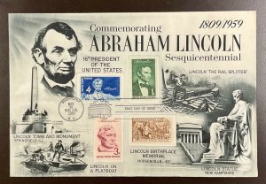 1959 Fleetwood Abraham Lincoln Sesquicentennial FDC  9x6  4 stamp combo