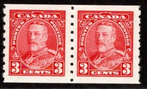 Scott 230 Coil Pair, 2c, KGV Pictorial, (1)MNH, (1) MLH, VF+, 1935, Canada