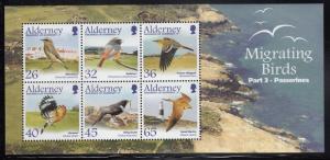 Alderney 2004 MNH Sc #238a Souvenir sheet of 6 Migrating Birds - Passerines