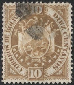 BOLIVIA 1894 Sc 43 Used 10c Coat of Arms