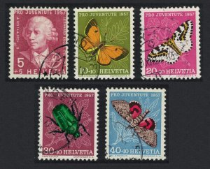 Switzerland Butterflies 5v Moths Beetle Pro Juventute 1957 1957 Canc