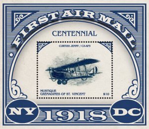 Mustique 2018 - First Air Mail, Centenary, Curtiss Jenny - Souvenir Sheet - MNH