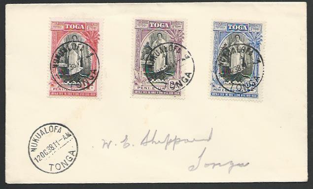 TONGA 1938 20th Anniv set on  FDC - Nukualofa cds..........................27483