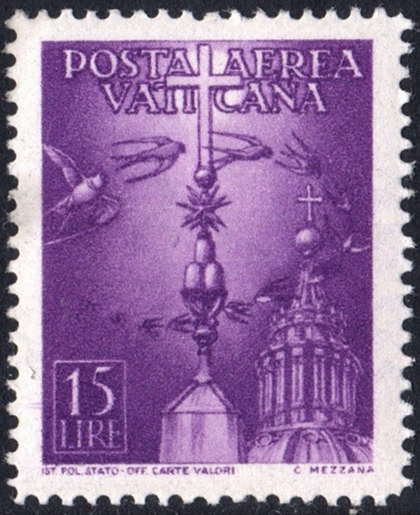 Vatican City SC#C12 15£ Birds Circling Cross (1947) MNH*