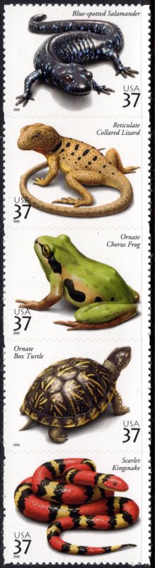 3814-3818 MNH strip of 5 Reptiles and Amphibians - no per item S&H fee